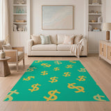 Yellow Dollar Signs on Teal Scatter Rug