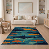Playful Sharks Colorful Fish Ocean Rug