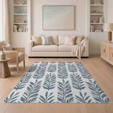 Blue and Teal Teal Leaf Silhouette Area Rug