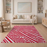 Bold Red Swirl Stripe Area Rug