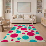 Vibrant Red Teal Polka Dot Area Rug