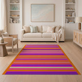 Vibrant Multi-Color Stripe Area Rug with Orange Border