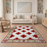 Red Quatrefoil Floral Area Rug with Gold Border