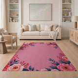 Vintage Pink Peony Berry Border Area Rug