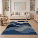 Blue Layered Waves Abstract Area Rug