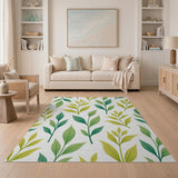 Floral Vintage Vibrant Green Leaves Pattern Area Rug