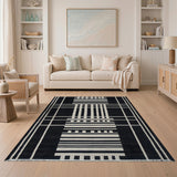 Bold Black White Grid Geometric Area Rug