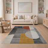 Modern Geometric Abstract Area Rug in Grey Multi-Color