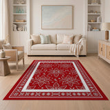 Red Poinsettia Holiday Floral Area Rug