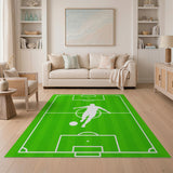 Soccer Field Area Rug with Kicking Player