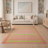 Peach Orange Neon Green Grid Area Rug