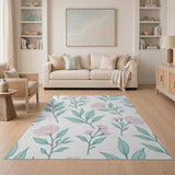 Pink Peony Teal Leaf Floral Vintage Area Rug