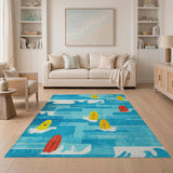 Smiling Surfboards on Blue Waves Area Rug