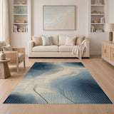 Blue and Teal Wavy Blue Geometric Area Rug