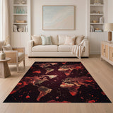 Red Glowing World Map Area Rug