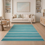 Teal Striped Coastal Beach Area Rug
