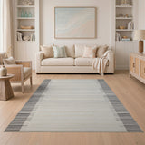 Beige Grey Horizontal Stripe Area Rug