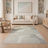 Geometric Modern Beige Neutral Abstract Wave Area Rug