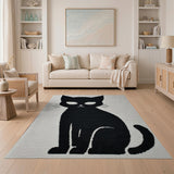 Black Cat Silhouette Woven Area Rug