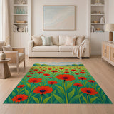 Vivid Red Poppy Field Area Rug