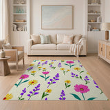 Vibrant Yellow Daisy Pink Wildflower Area Rug