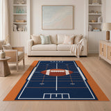 Navy Football Field Area Rug with Centered Ball