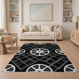 Geometric Modern Cinematic Film Reel Black White Area Rug