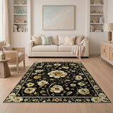 ODIKA Washable Vintage Floral Black & Gold Low Pile Area Rug