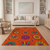 Vibrant Orange Multi-Color Floral Area Rug