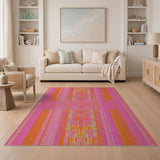 Vibrant Pink Orange Southwestern Striped Rug