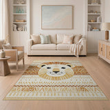 Tribal Lion Face Beige Area Rug