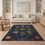 Ornate Persian Peony Tulip Chrysanthemum Rug