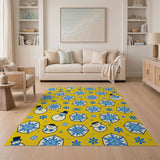 Festive Yellow Snowmen Snowflake Kids Rug