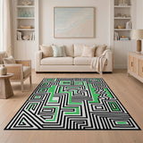 Geometric Modern Green Maze Geometric Area Rug