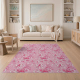 Pink Vibrant Pink Flamingo Floral Area Rug