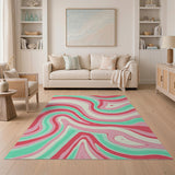 Multi-color and Patterns Swirling Pink Teal Abstract Area Rug