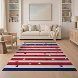 ODIKA Patriotic Stars and Stripes Washable Low Pile Area Rug - Non-Slip & Pet Friendly