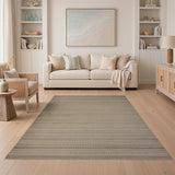 Beige and Neutral Beige Textured Woven Stripe Area Rug