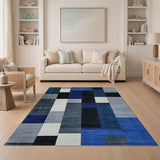Blue and Teal Geometric Modern Blue Patchwork Geometric Area Rug