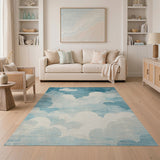Distressed Teal Cloud Sky Area Rug
