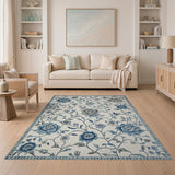 Blue and Teal Blue Peony Floral Vintage Area Rug