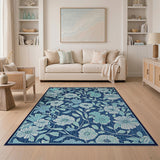 Navy Blue Teal Floral Area Rug