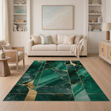 Gilded Emerald Marble Grid Area Rug
