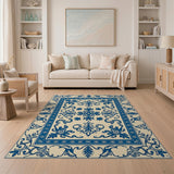 Elegant Blue on Ivory Traditional Persian Rug