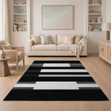 Geometric Modern Bold Black White Geometric Striped Area Rug