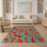 Vibrant Multi-Color Wavy Abstract Area Rug
