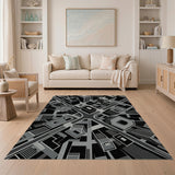 Black White Geometric Cityscape Area Rug