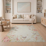 Vintage Pink Rose Butterfly Floral Area Rug