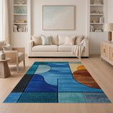 Teal Blue Abstract Geometric Area Rug