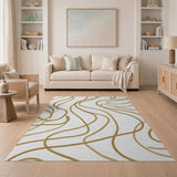 Gold Wavy Lines Abstract Area Rug